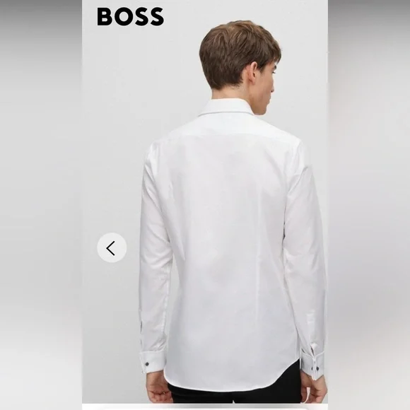 Men’s Hugo Boss Crispy White Dress Shirt Size 38 15 Slim Fit Organic Cotton Nwot - Picture 2 of 5